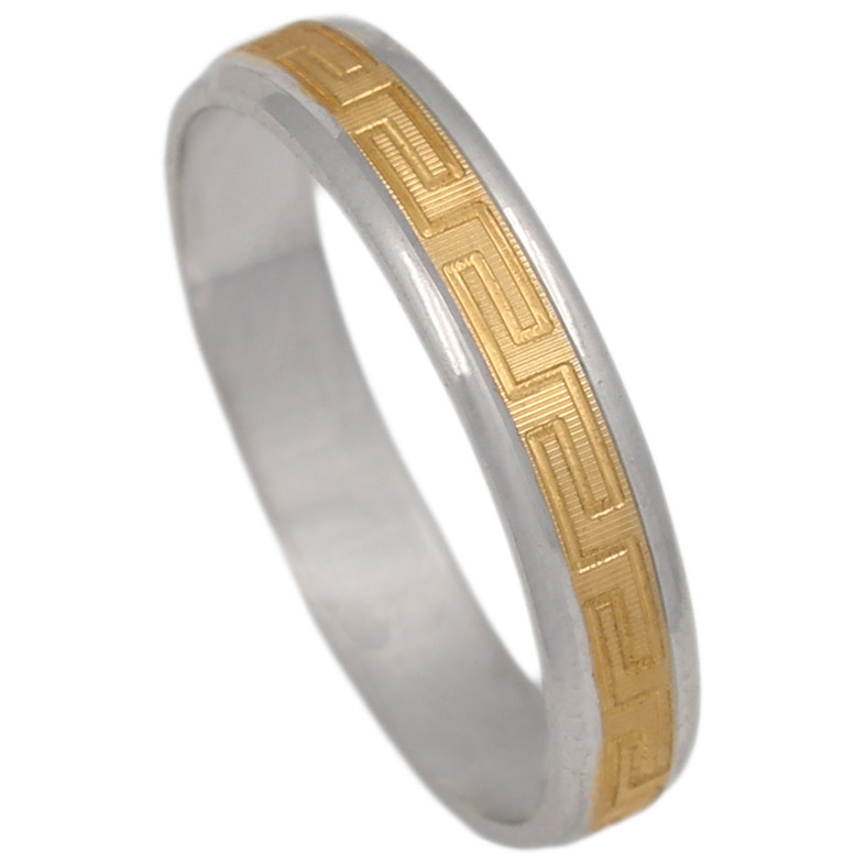 ALIANZA BICOLOR ORO 18KL CON GRECA - 4MM