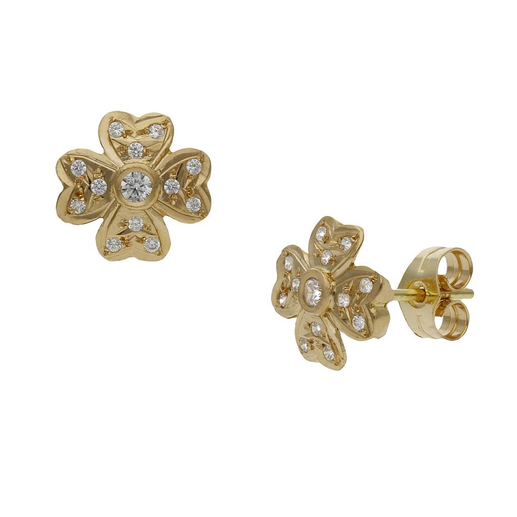 PENDIENTES ORO 18KL TREBOL CIRCONITAS - 10MM