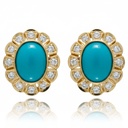 PENDIENTES ORO 18KL TURQUESAS SINTETICAS + CIRCONITAS