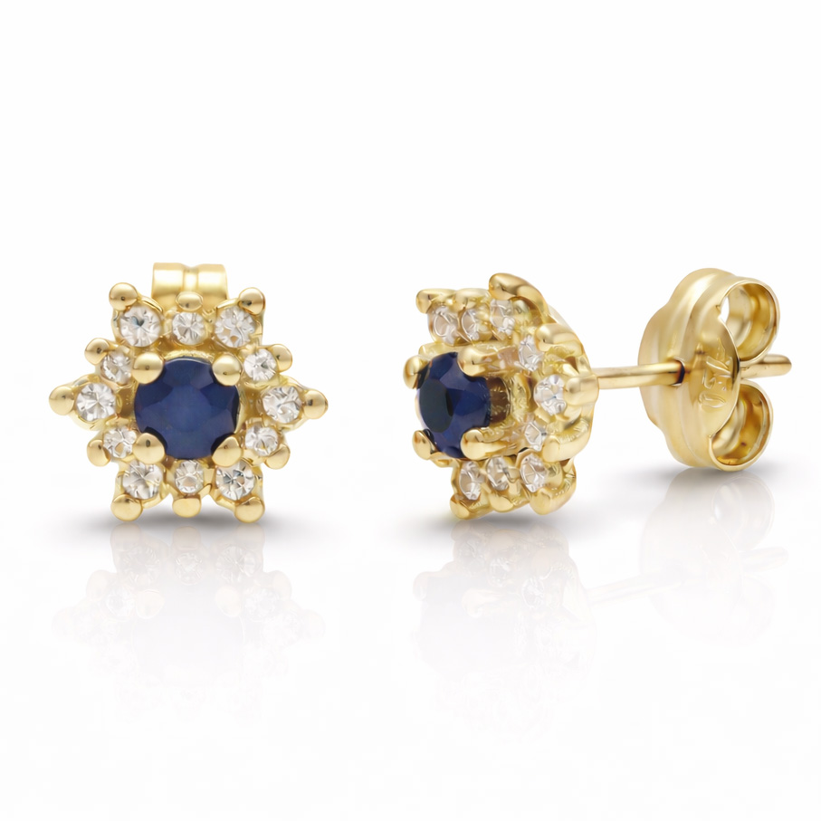 PENDIENTES ORO 18KL ZAFIROS FINOS + CIRCONITAS