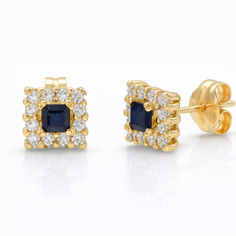 PENDIENTES ORO 18KL ZAFIROS FINOS + CIRCONITAS