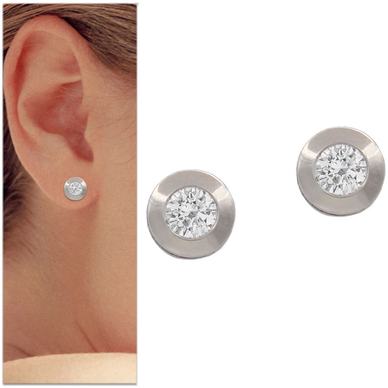PENDIENTES ORO BLANCO 18KL CHATON - 9MM