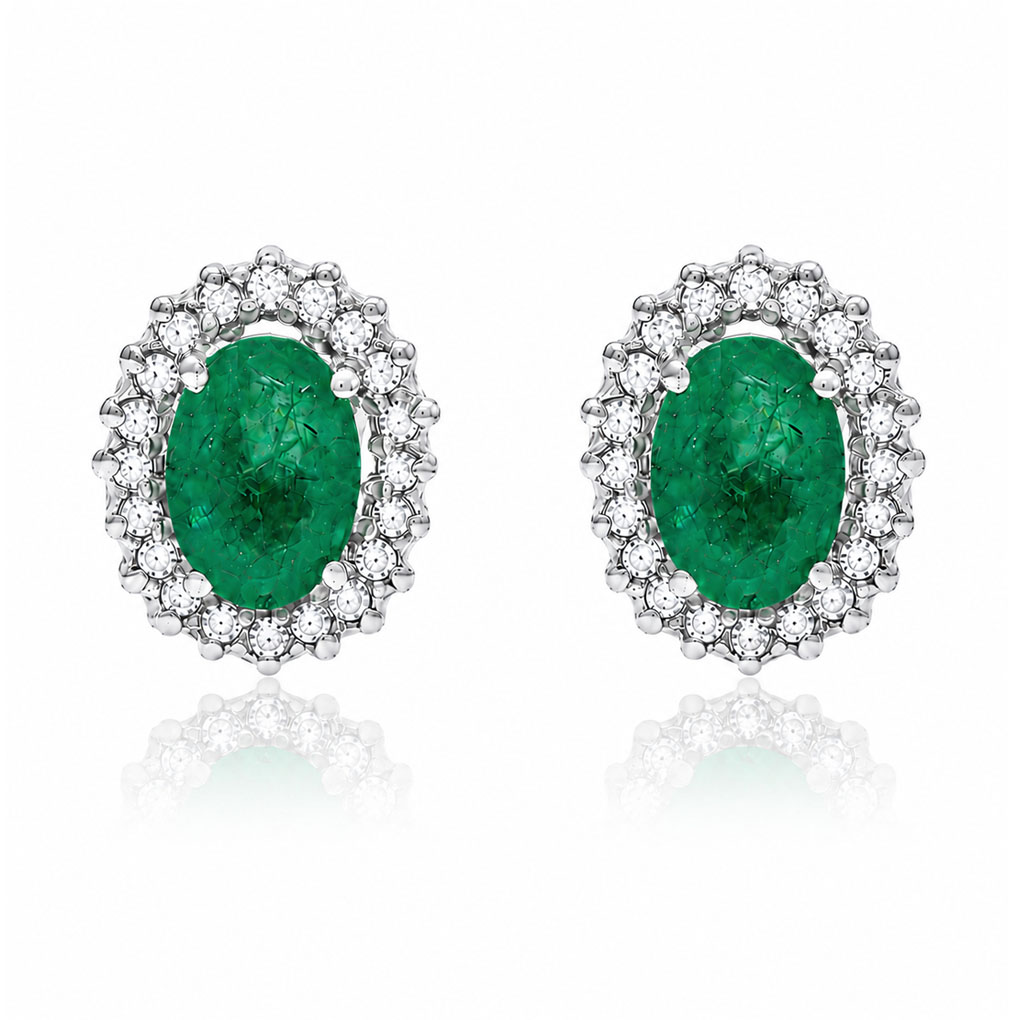 PENDIENTES ORO BLANCO 18KL ESMERALDAS 