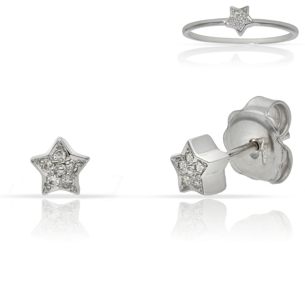 PENDIENTES ORO BLANCO 18KL ESTRELLAS DIAMANTES