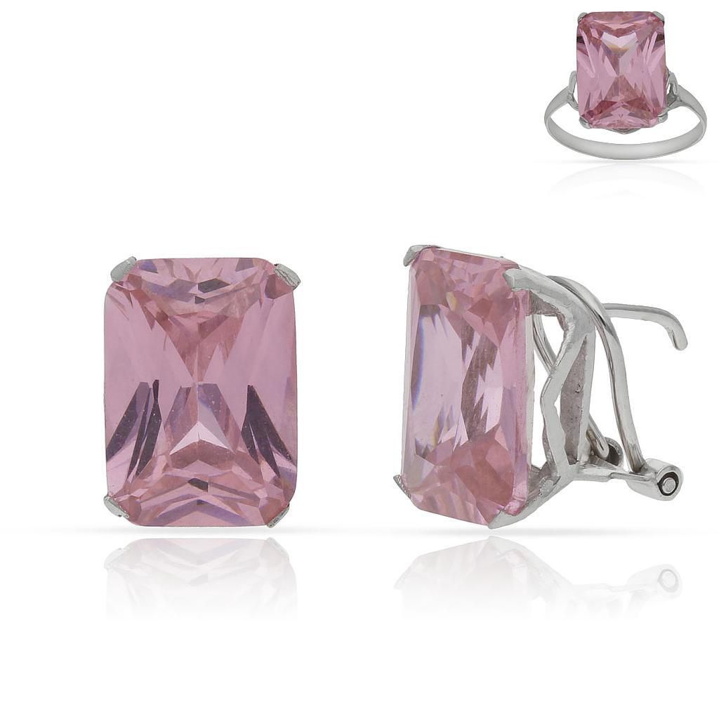 PENDIENTES ORO BLANCO 18KL PIEDRAS ROSA