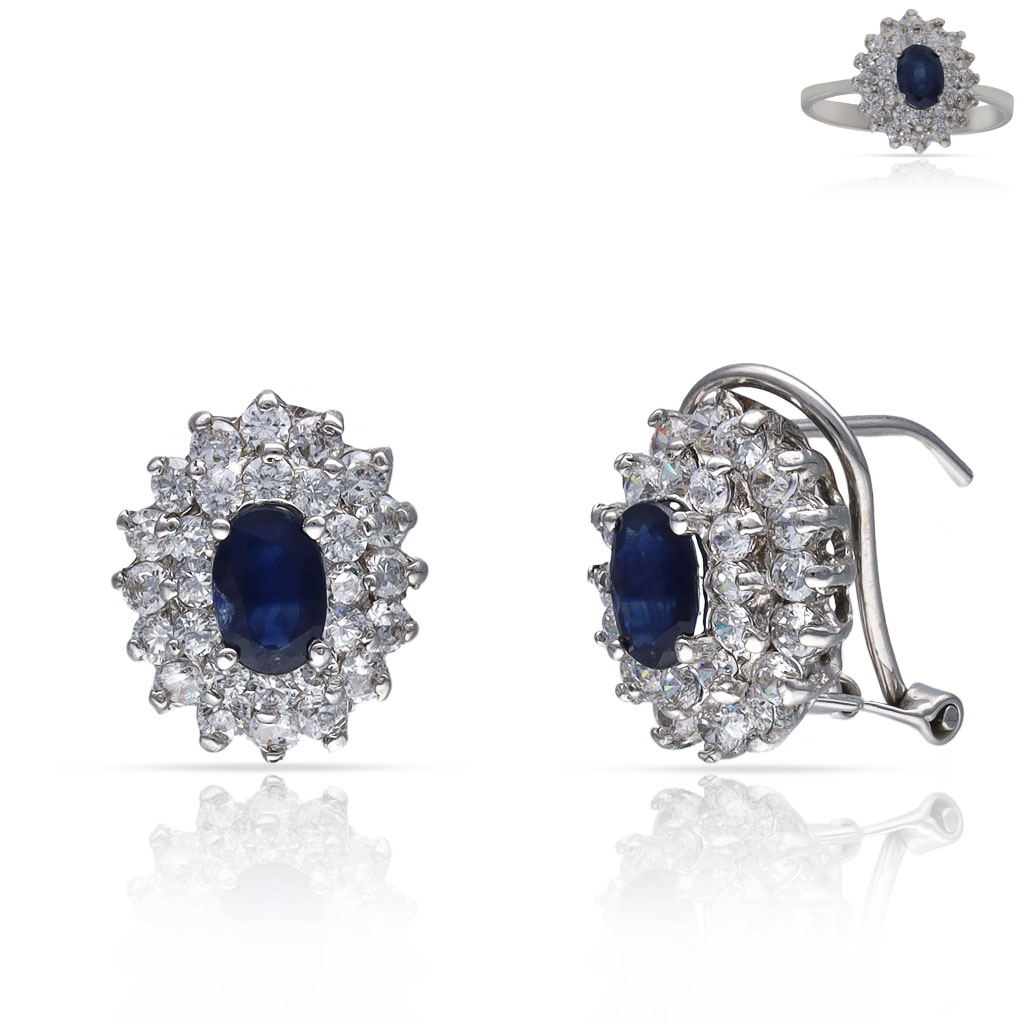 PENDIENTES ORO BLANCO 18KL ZAFIROS FINOS + CIRCONITAS