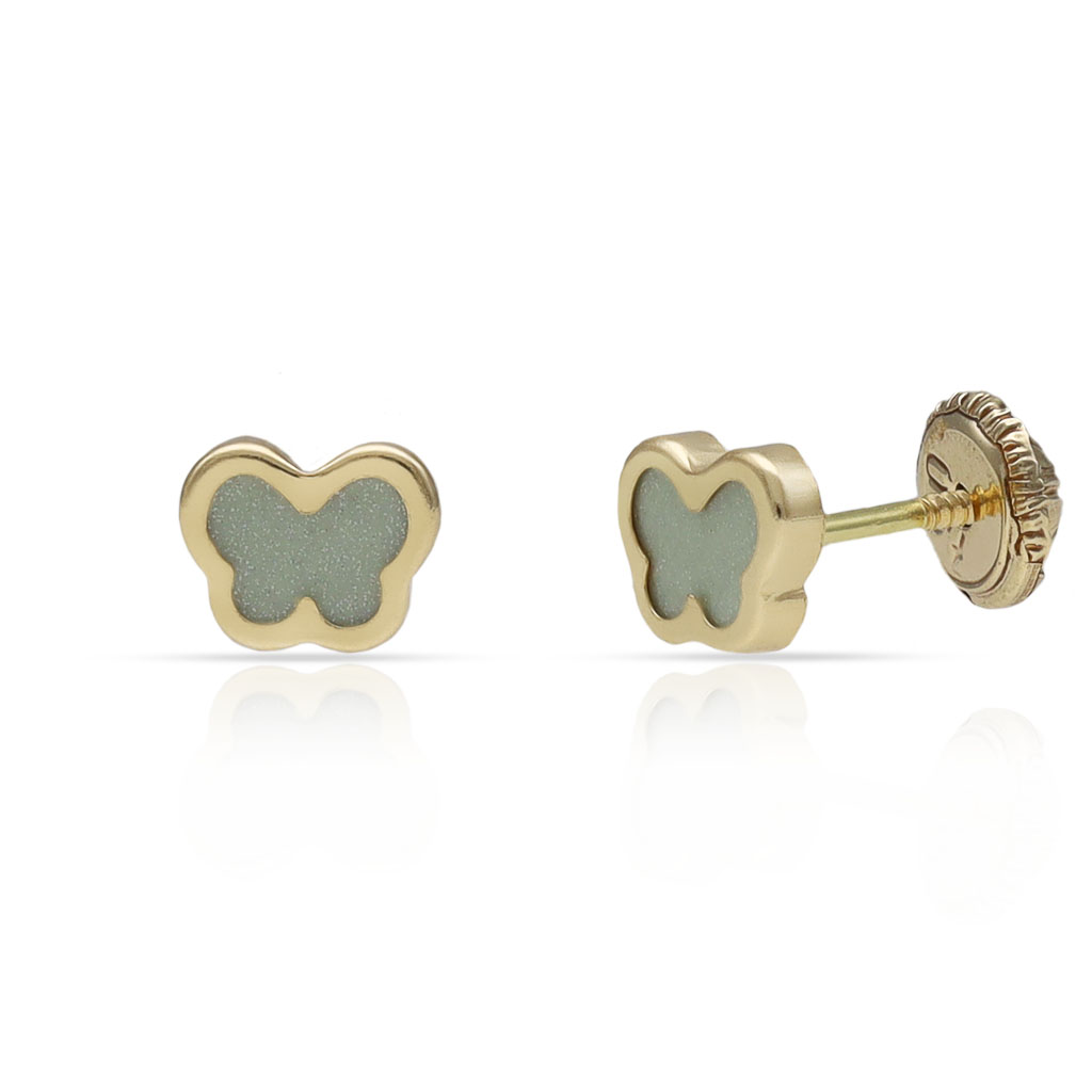 PENDIENTES ORO MARIPOSA VERDE - 6MM