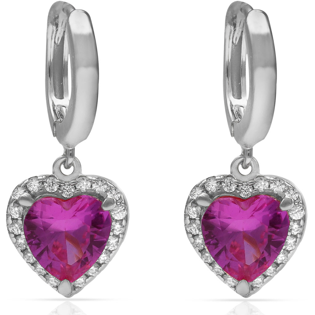 PENDIENTES PLATA 925MM CORAZON PIEDRA ROJA