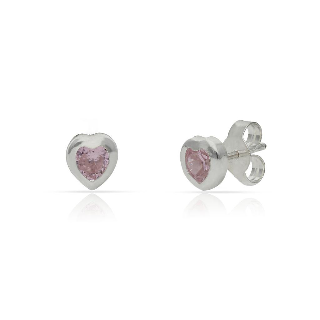 PENDIENTES PLATA 925MM CORAZON PIEDRA ROSA - 5MM