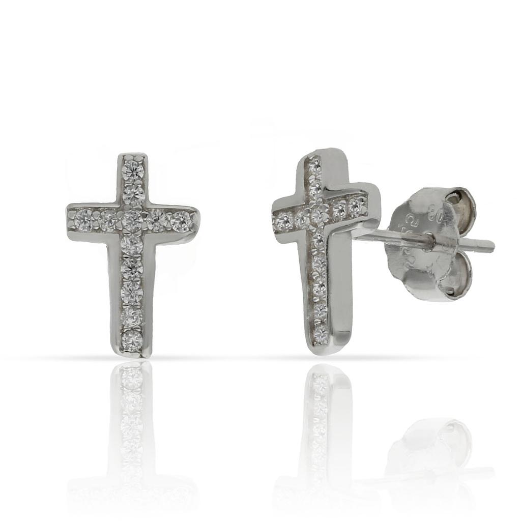 PENDIENTES PLATA 925MM CRUZ CIRCONITAS - 7x10MM