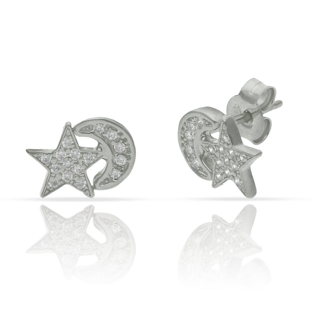 PENDIENTES PLATA 925MM ESTRELLA + LUNA CIRCONITAS - 10X7MM