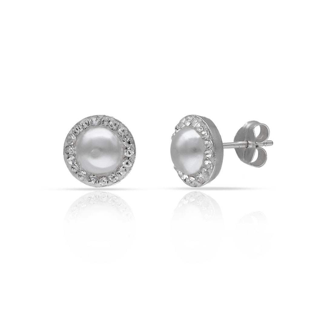 PENDIENTES PLATA 925MM PERLAS + CIRCONITAS - 8MM