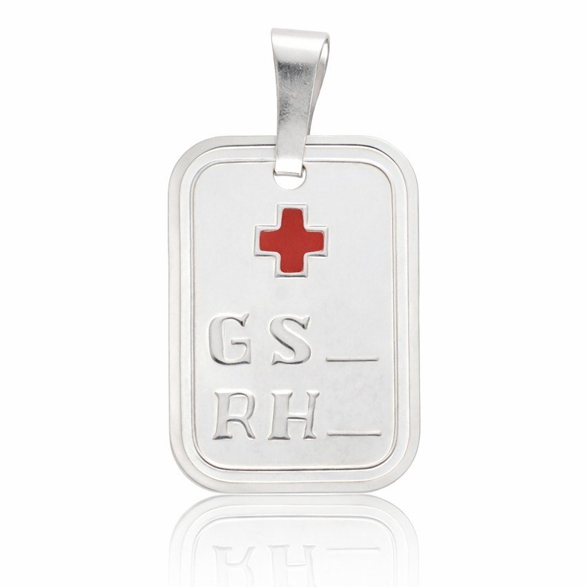 PLACA PLATA 925MM GRUPO SANGUINEO PEQUEÑO - 14x20MM