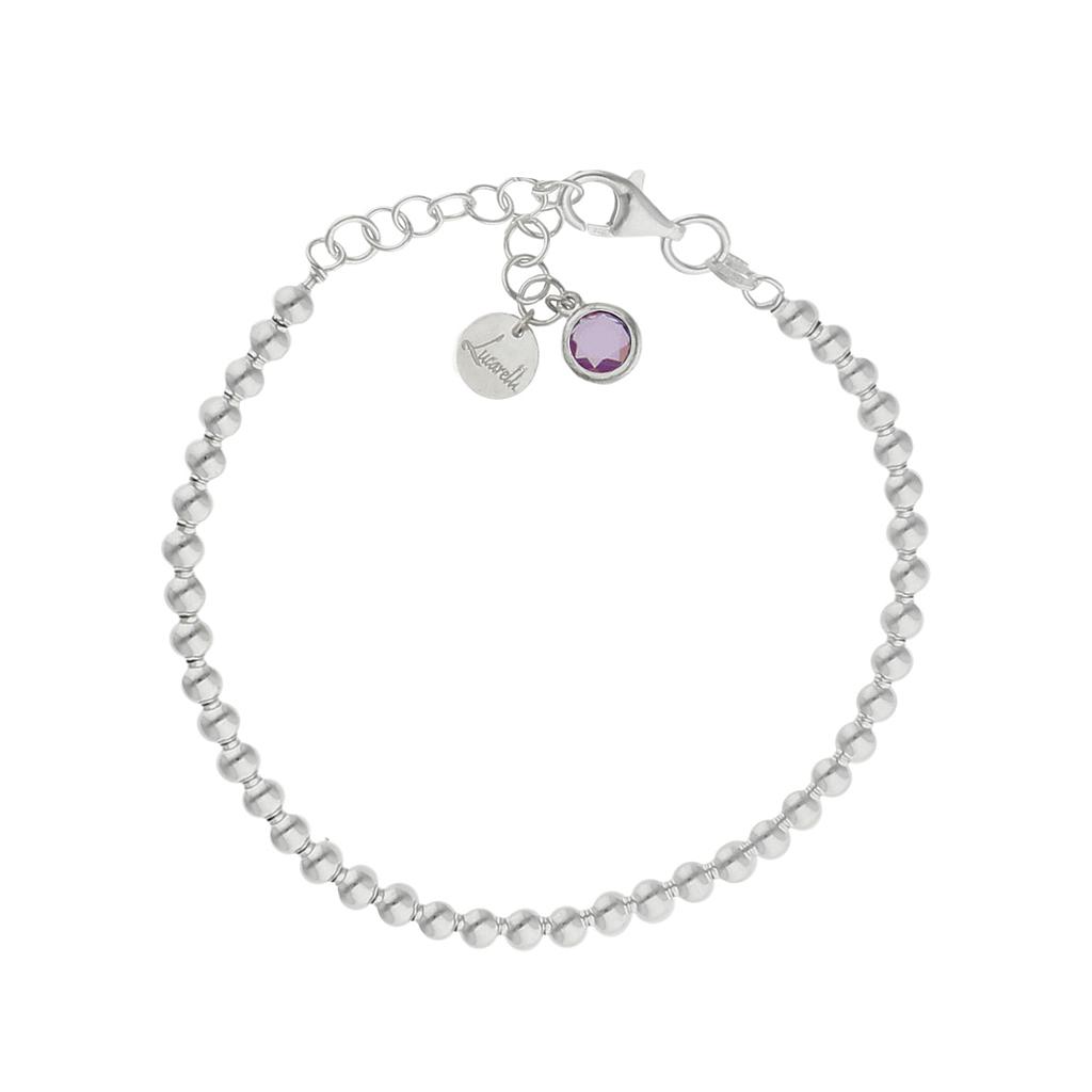 PULSERA MI HISTORIA PLATA 925MM BOLAS - LILA