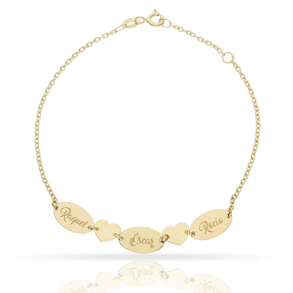 PULSERA ORO 18KL CHAPAS + CORAZONES