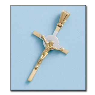 CRUZ EN ORO DE 18KL CON CRISTO BICOLOR