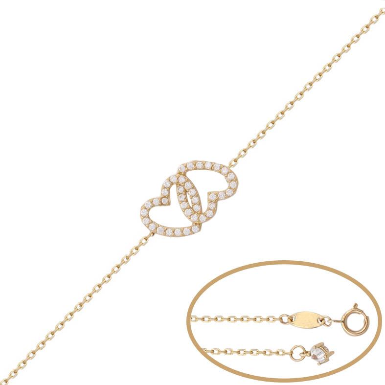 PULSERA ORO 18KL CORAZONES CIRCONITAS