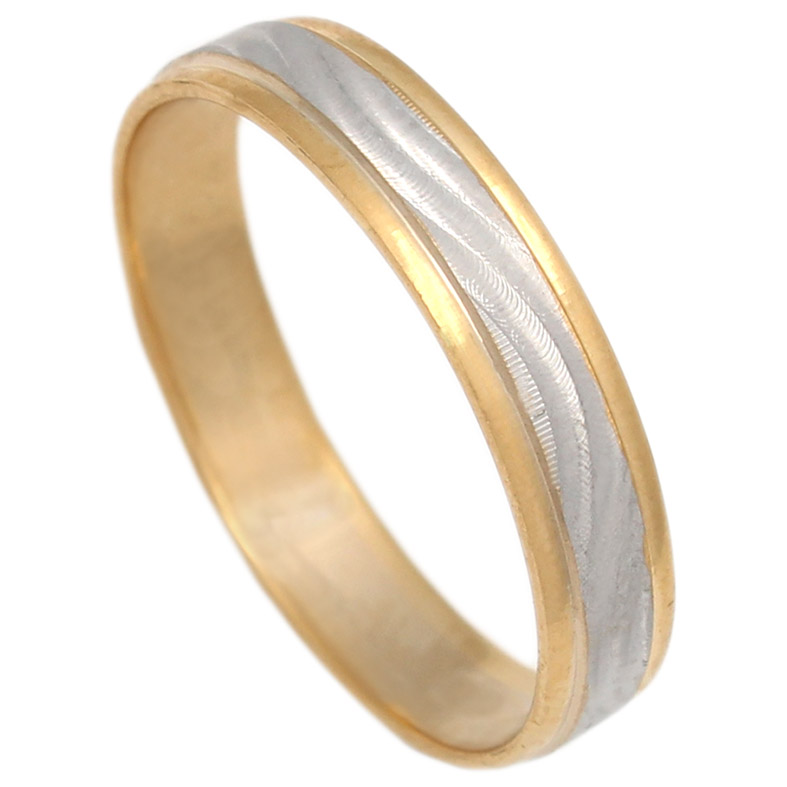 ALIANZA BICOLOR TALLADA ORO 18KL DE 4MM