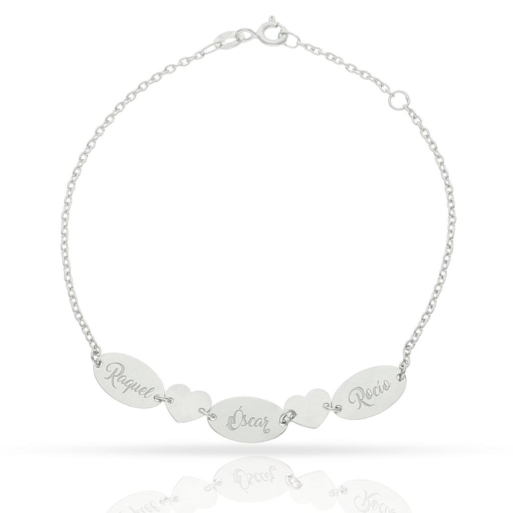 PULSERA ORO BLANCO 18KL CHAPAS + CORAZONES
