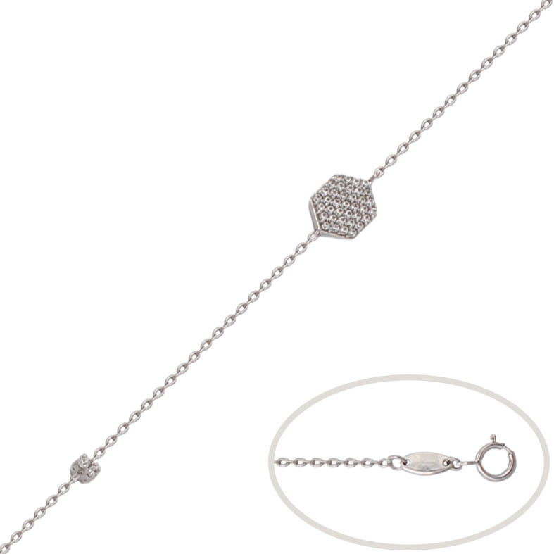 PULSERA ORO BLANCO 18KL HEXAGONO CIRCONITAS