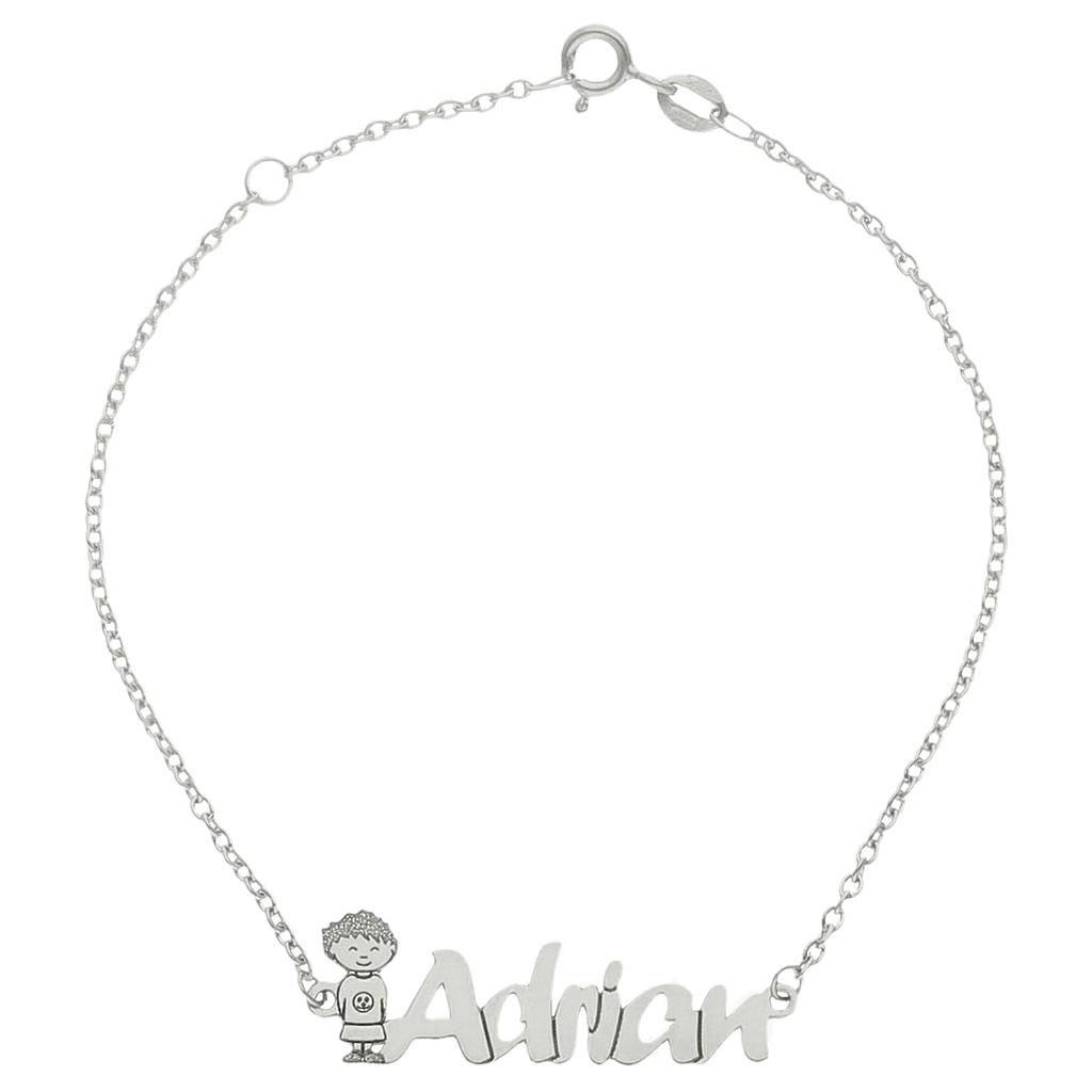 PULSERA ORO BLANCO 18KL NIÑO + NOMBRE