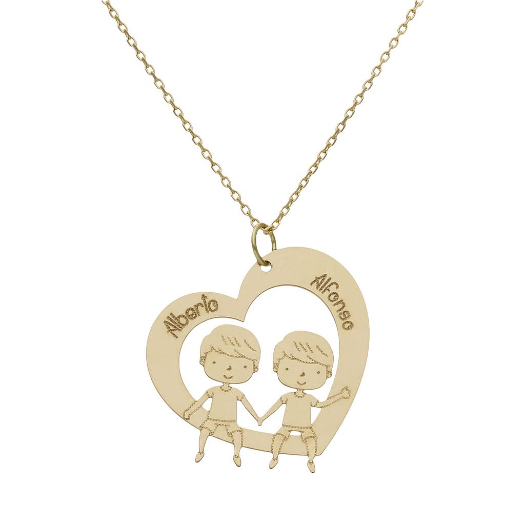 GARGANTILLA CORAZON + NIÑOS ORO 18KL