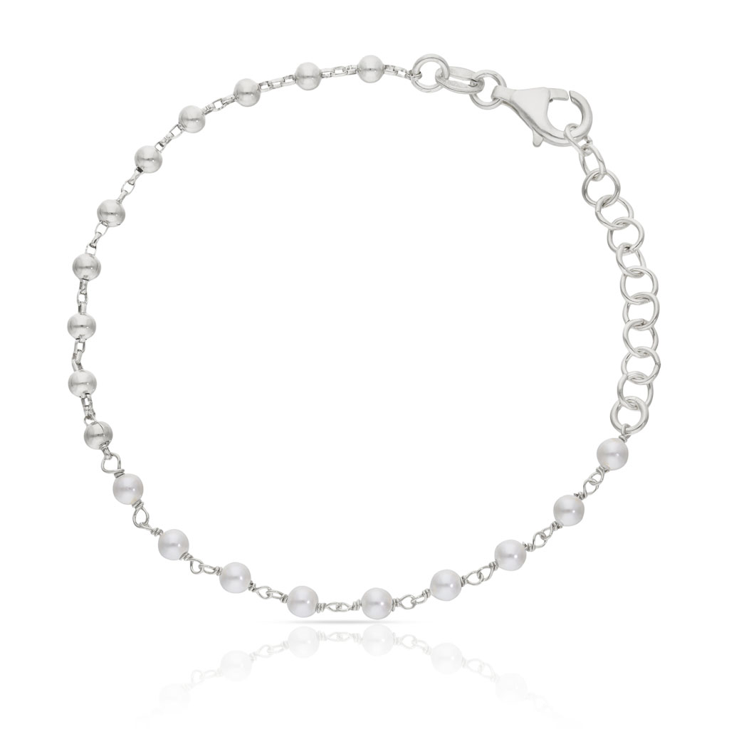 PULSERA PLATA 925MM BOLAS + PERLAS