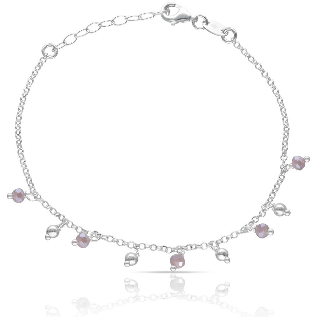 PULSERA PLATA 925MM BOLAS + PIEDRAS MALVA
