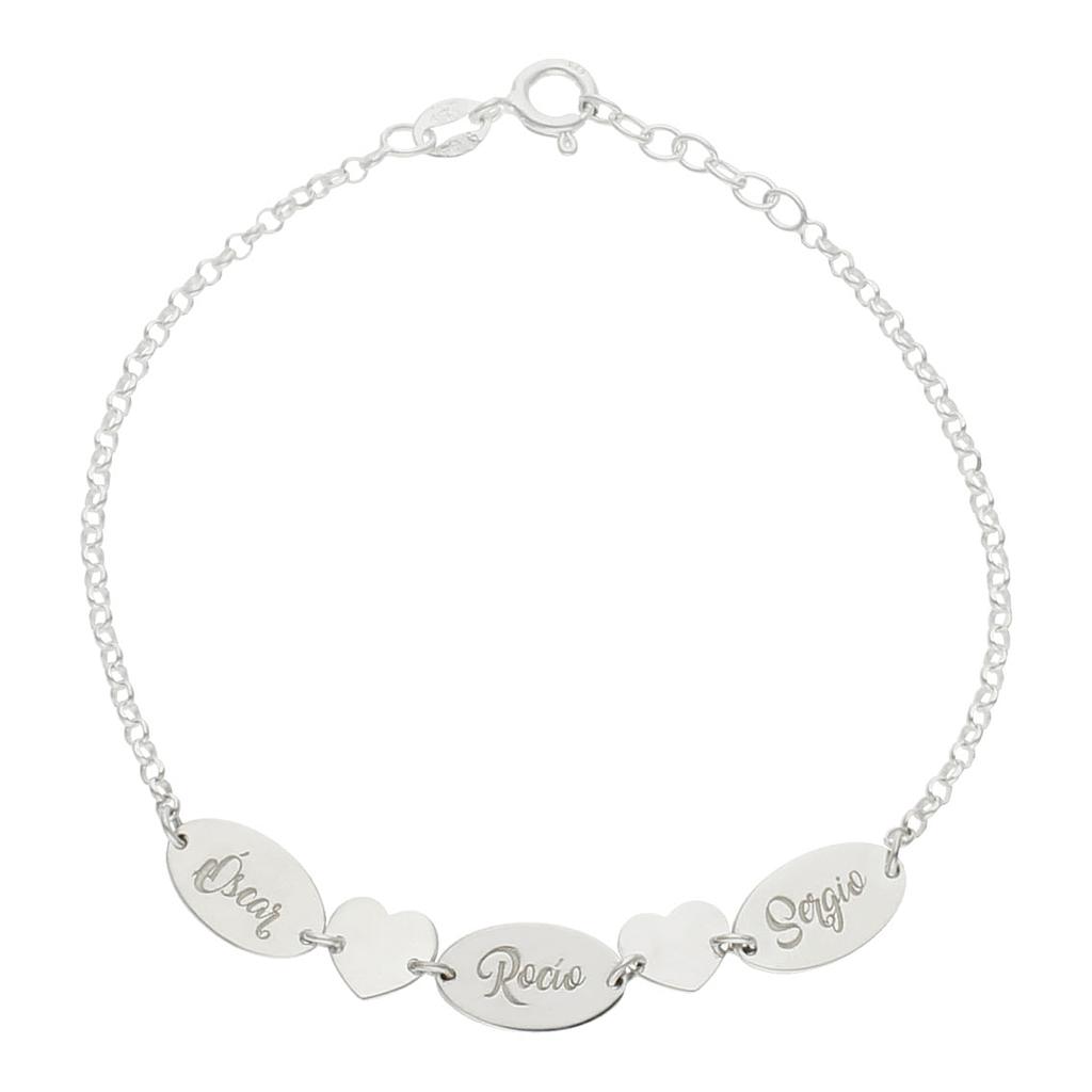 PULSERA PLATA 925MM CHAPAS + CORAZONES