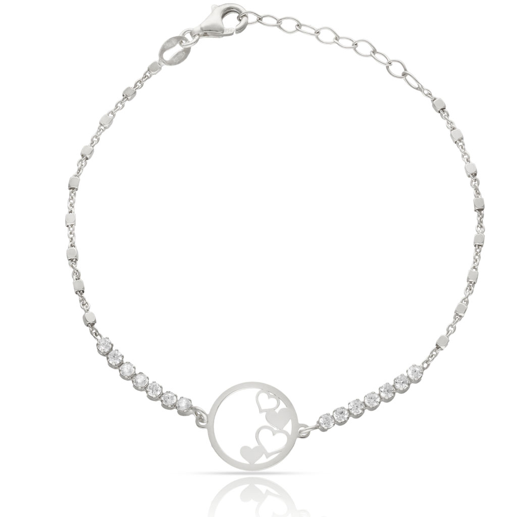 PULSERA PLATA 925MM CIRCULO CORAZONES
