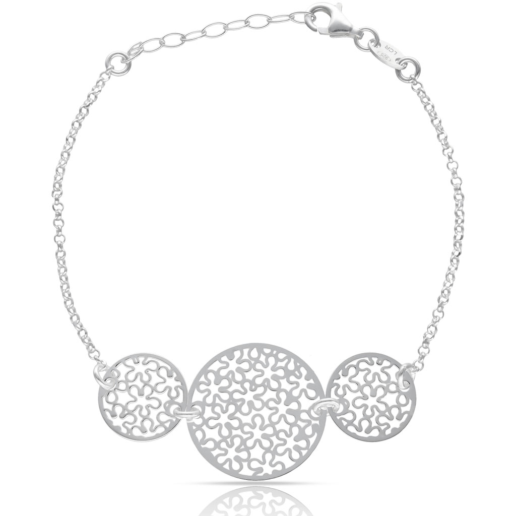 PULSERA PLATA 925MM CIRCULOS + FLORES CALADAS