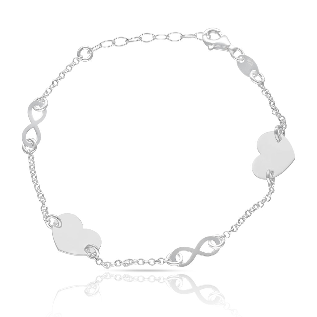 PULSERA PLATA 925MM CORAZONES + INFINITOS