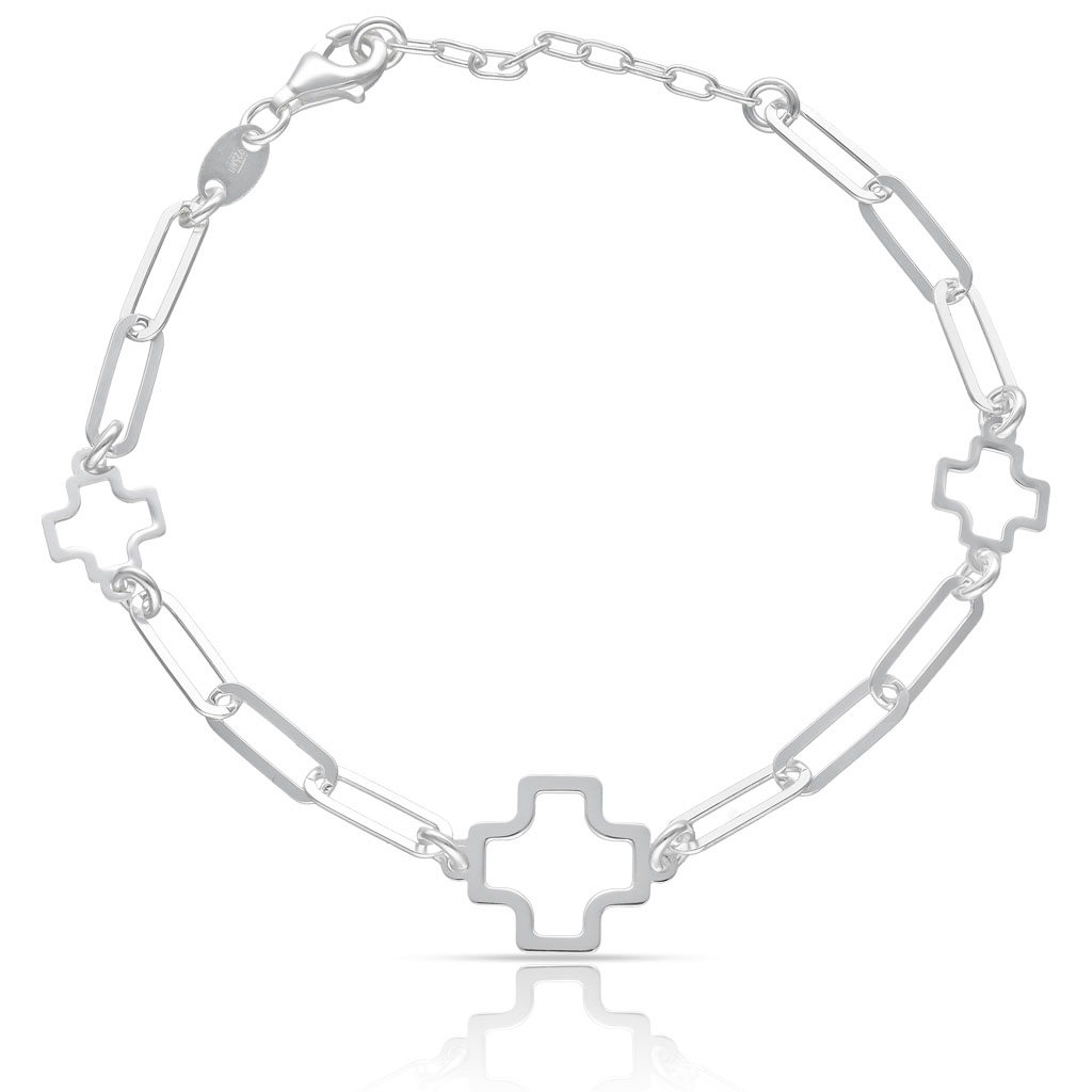 PULSERA PLATA 925MM CRUCES + ESLABONES