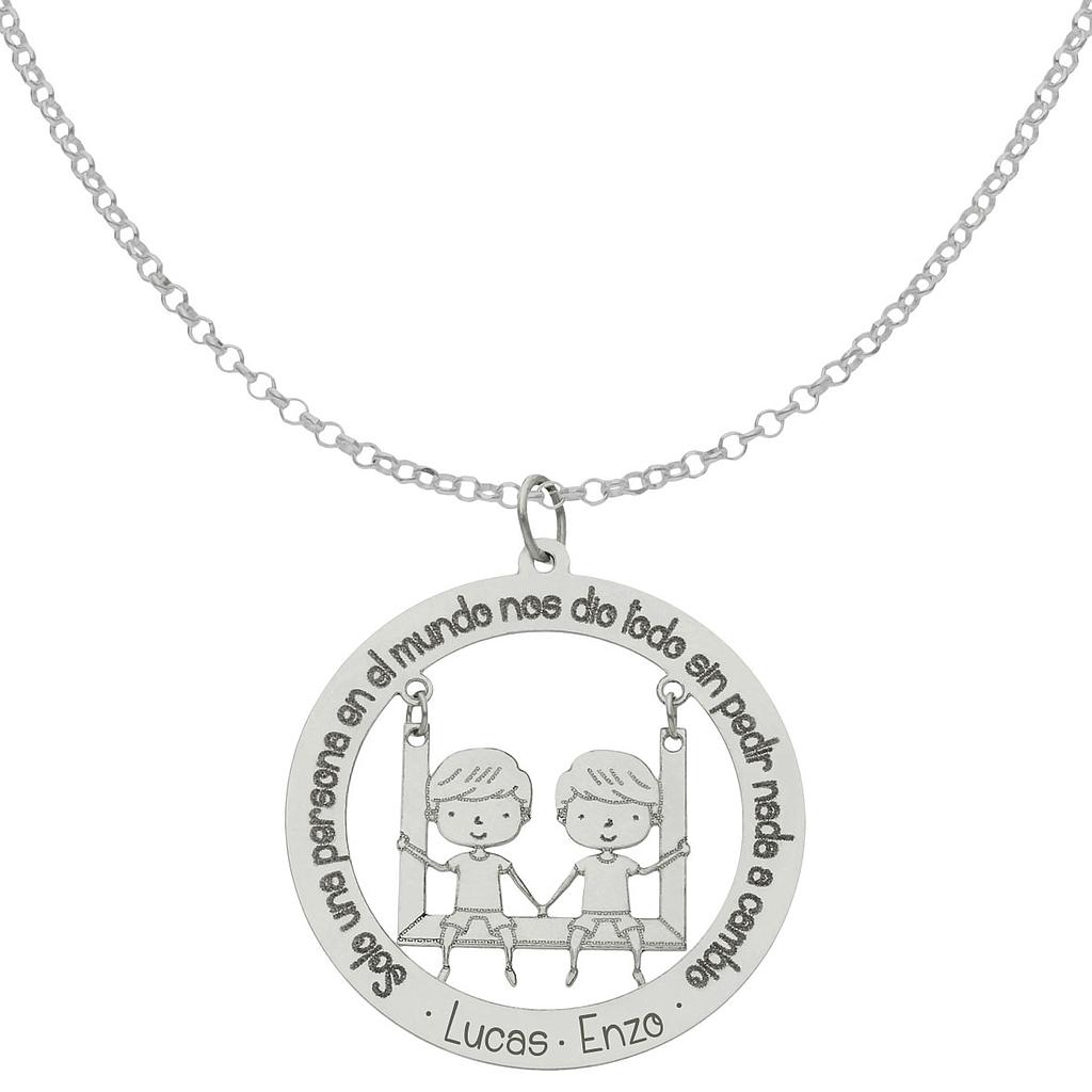 GARGANTILLA FRASE+NIÑOS ORO BLANCO 18KL - 28MM