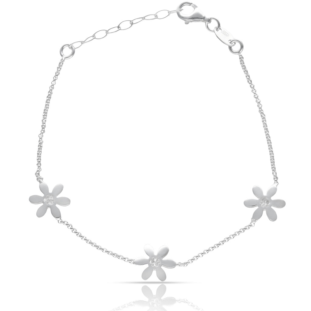 PULSERA PLATA 925MM MARGARITAS + CIRCONITAS