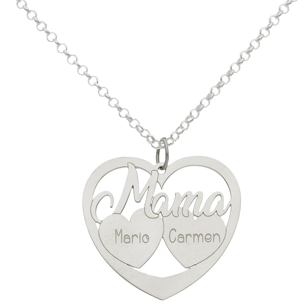 GARGANTILLA MAMA + 2 CORAZONES PLATA 925MM