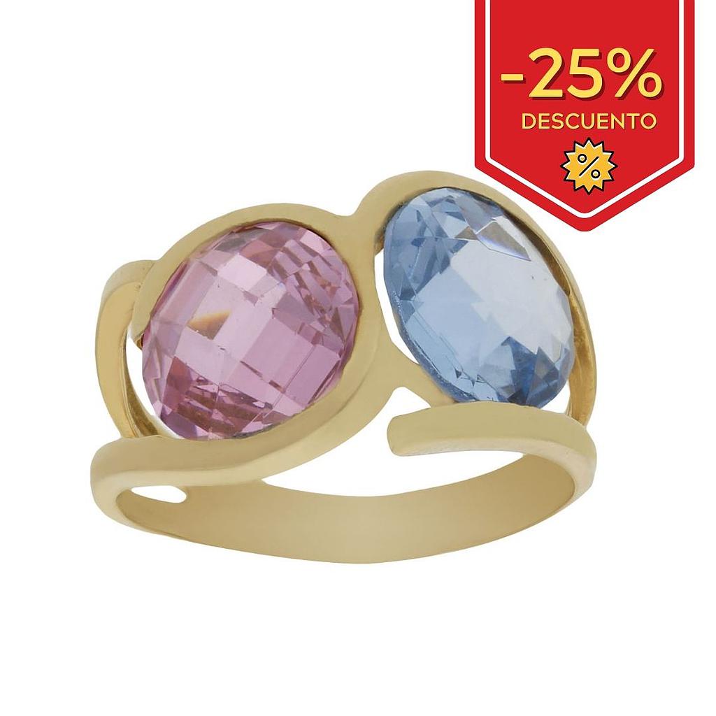 SORTIJA ORO 18KL - PIEDRA ROSA Y AZUL