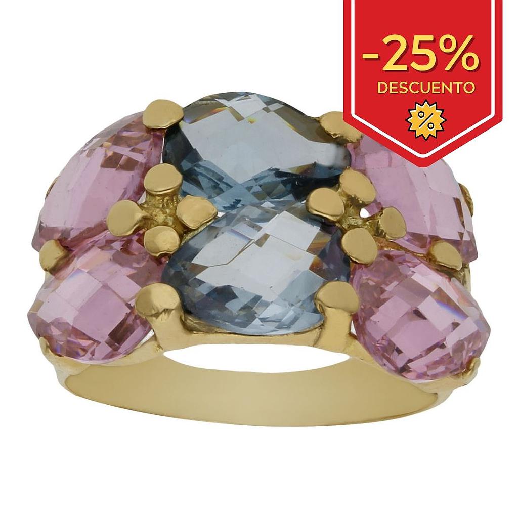 SORTIJA ORO 18KL - PIEDRAS AZUL Y ROSA