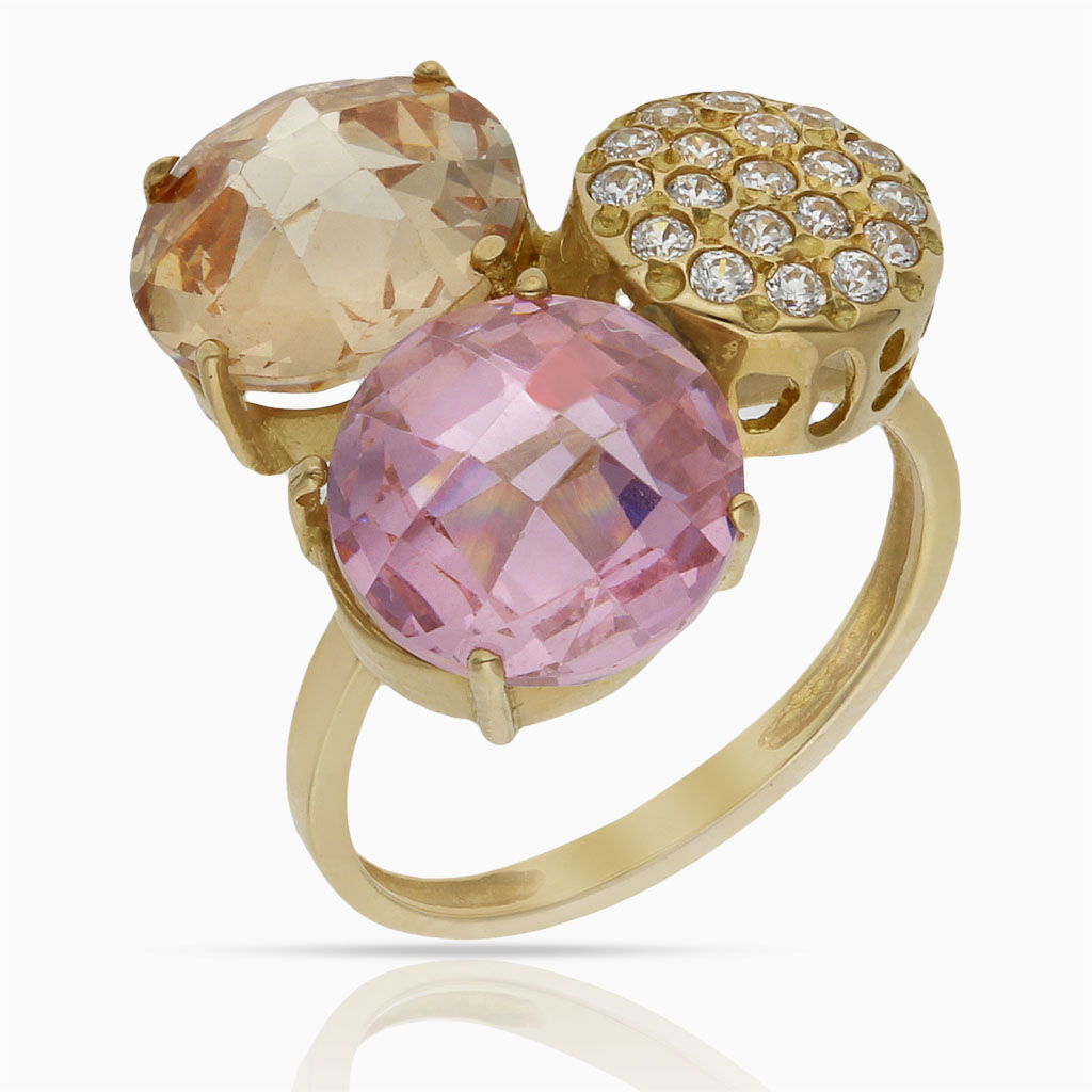 SORTIJA ORO 18KL - PIEDRAS CHAMPAN Y ROSA