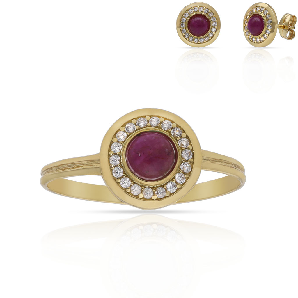 SORTIJA ORO 18KL PIEDRA ROJA + CIRCONITAS - 9MM