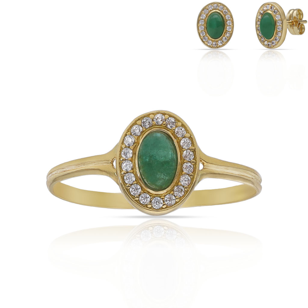 SORTIJA ORO 18KL PIEDRA VERDE + CIRCONITAS - 7x9MM