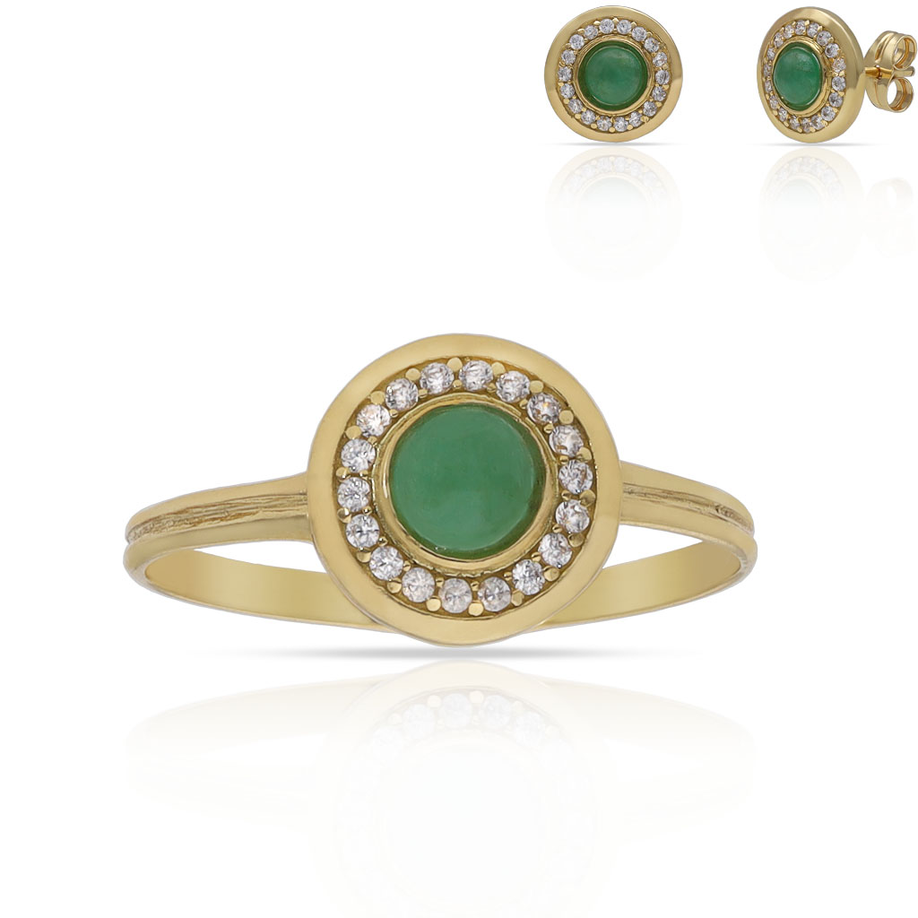 SORTIJA ORO 18KL PIEDRA VERDE + CIRCONITAS - 9MM