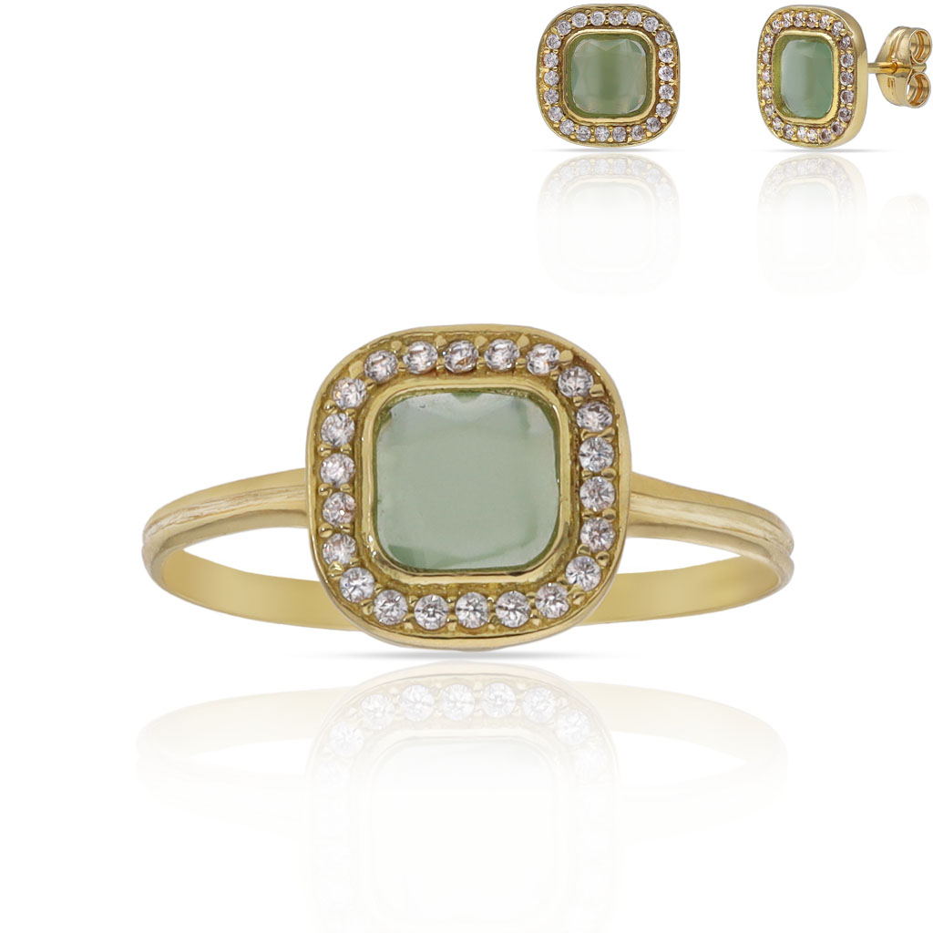 SORTIJA ORO 18KL PIEDRA VERDE + CIRCONITAS - 9x9MM