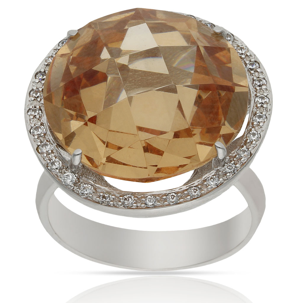 SORTIJA ORO BLANCO 18KL - PIEDRA CHAMPAN