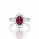 SORTIJA ORO BLANCO 18KL DIAMANTES + RUBI FINO