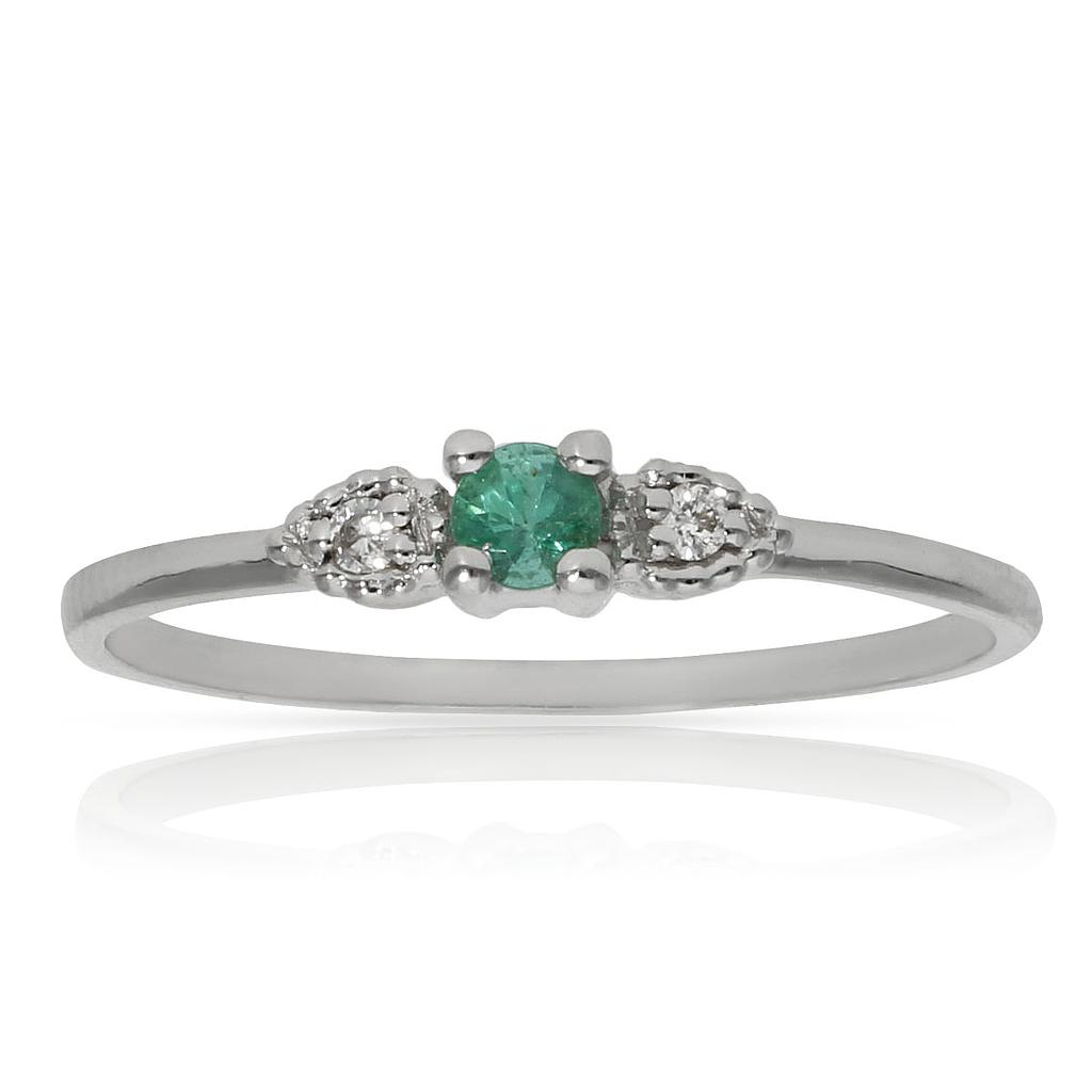 SORTIJA ORO BLANCO 18KL ESMERALDA + DIAMANTES
