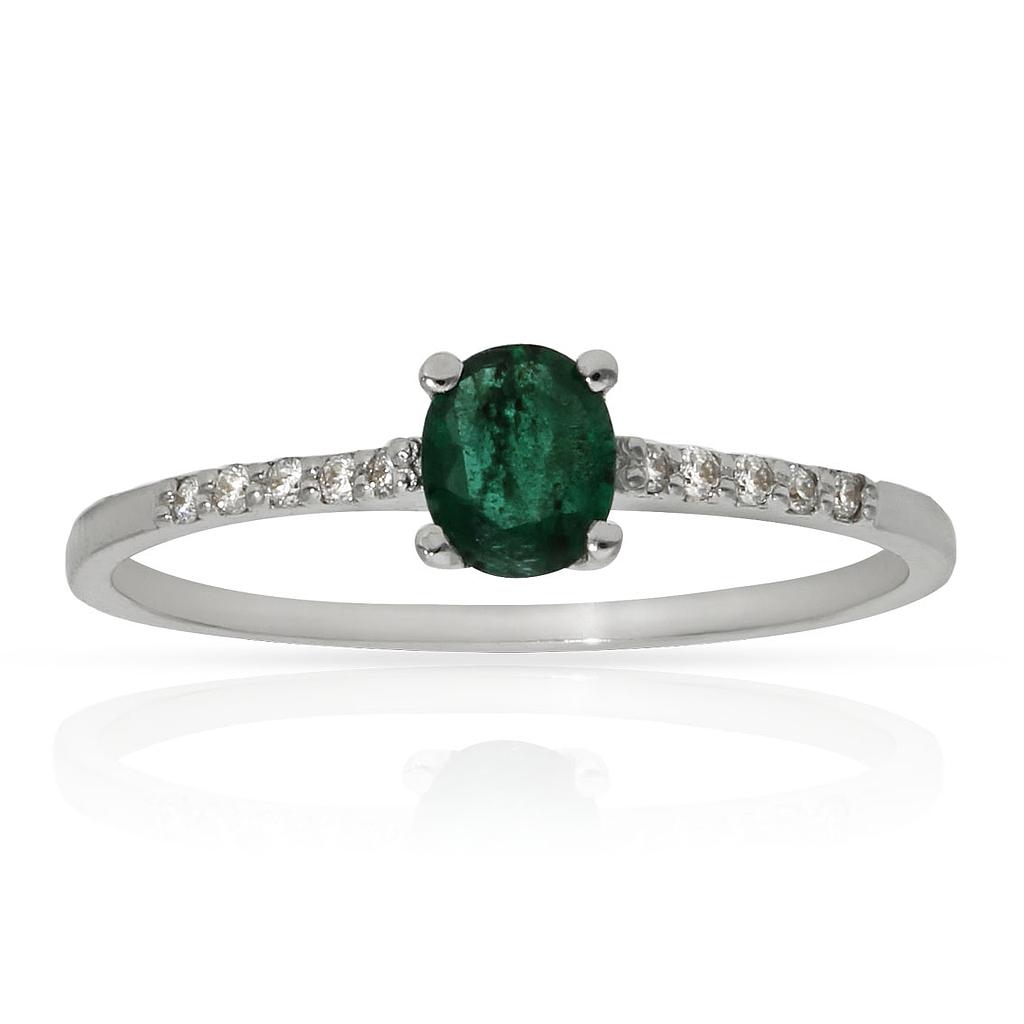 SORTIJA ORO BLANCO 18KL ESMERALDA + DIAMANTES