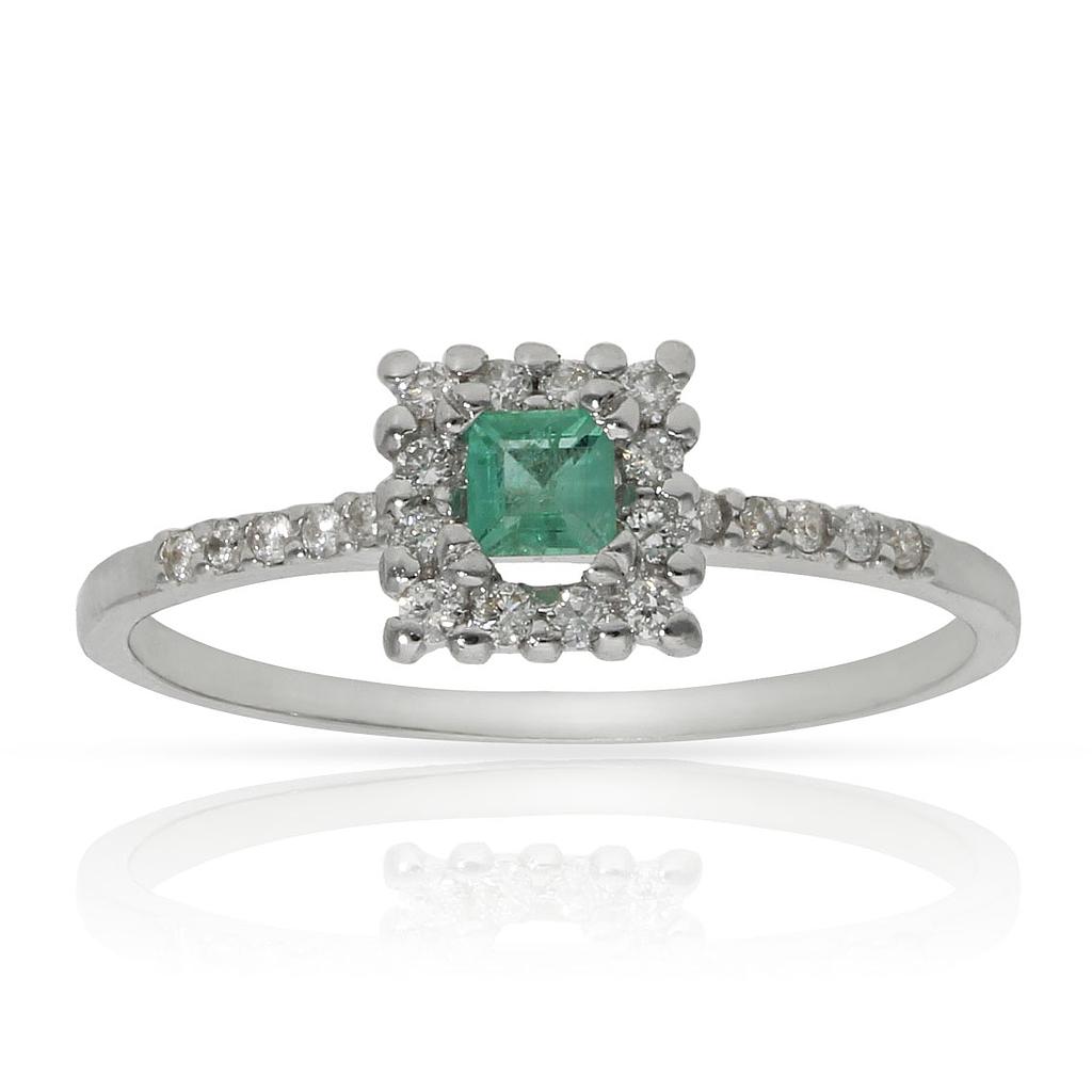 SORTIJA ORO BLANCO 18KL ESMERALDA + DIAMANTES - STOCK