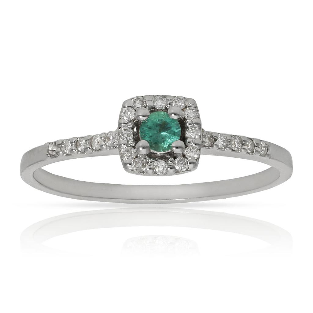 SORTIJA ORO BLANCO 18KL ESMERALDA + DIAMANTES - STOCK