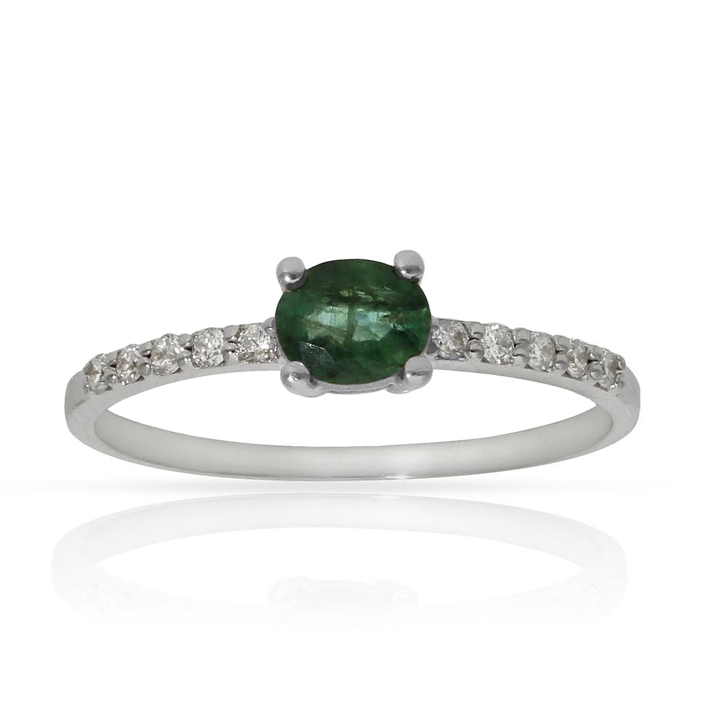 SORTIJA ORO BLANCO 18KL ESMERALDA + DIAMANTES - STOCK